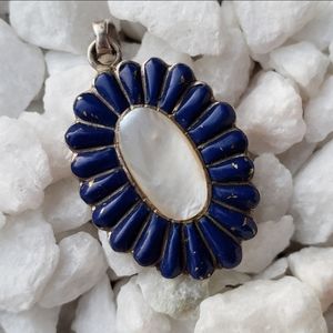 Lapis/MOP Sterling Native American Signed Pendant